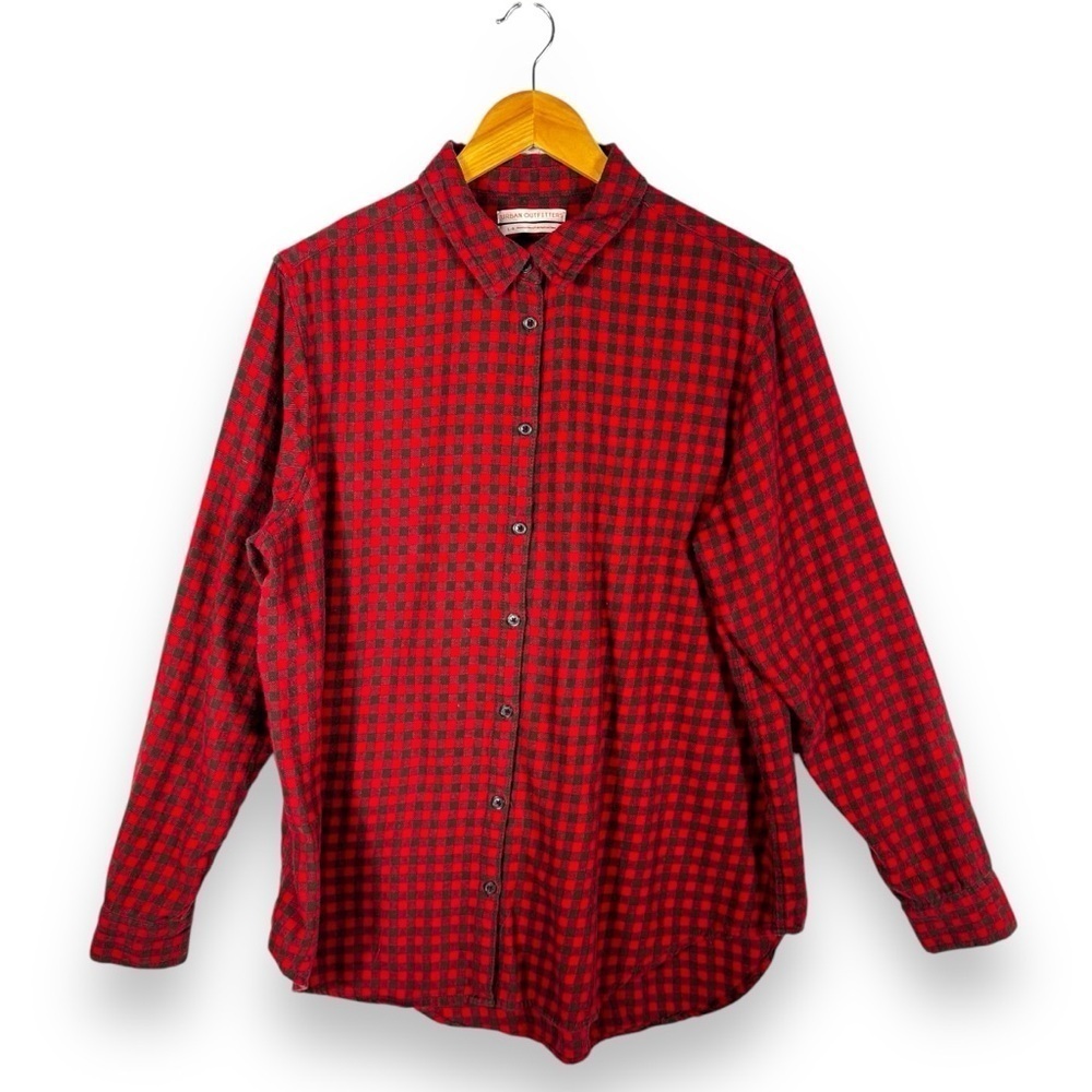 Urban Outfitters Micro-Plaid Flannel Button Front Top, Red/Black, Size Large